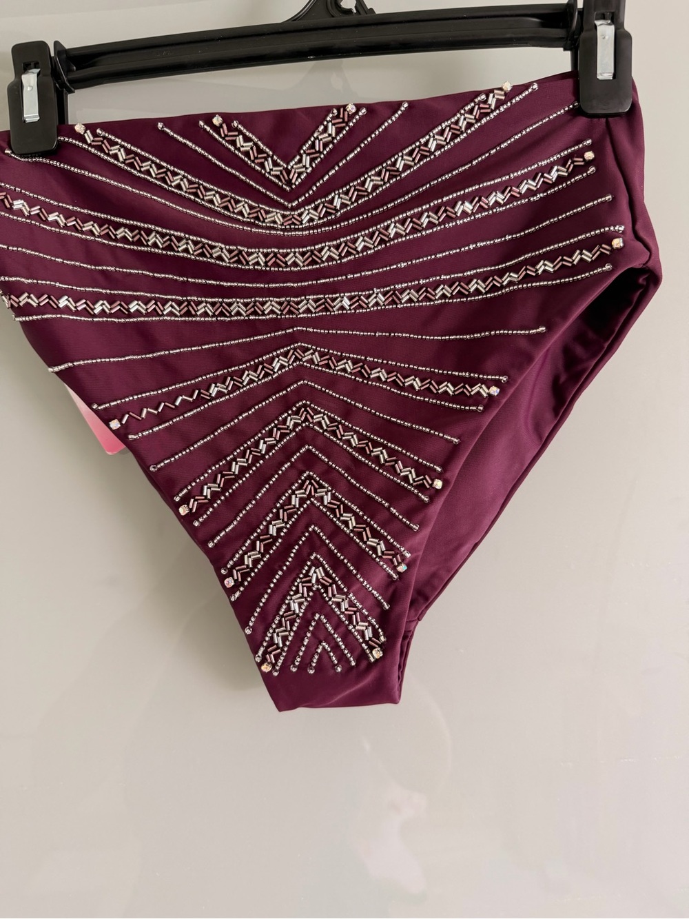 Woman’s Bikini Bottoms in Deep Plum with Beaded Detail